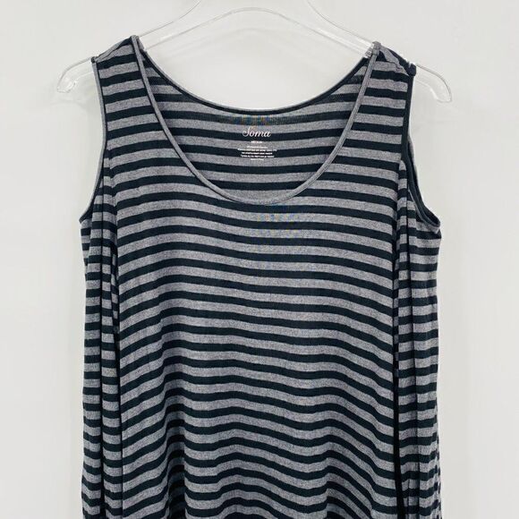 Soma Size Medium Black & Gray Striped Cold Shoulder Jersey Knit Tunic Top - Picture 3 of 8